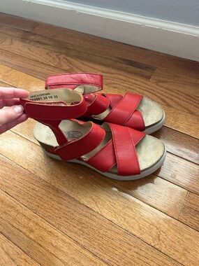 Fly London Wedge Red Leather Strappy Platform Sandal Women's Size US 7.5
